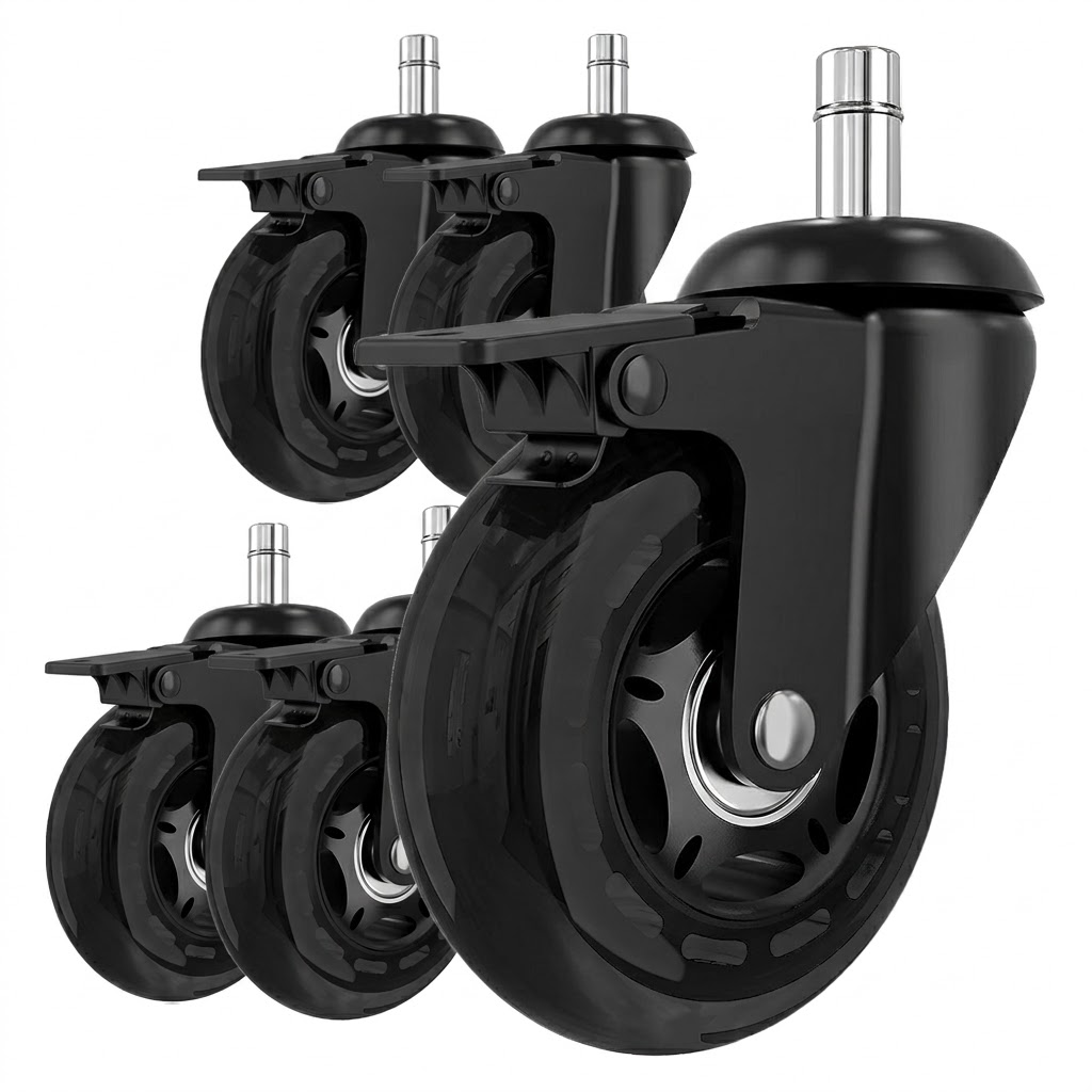Set (5 pieces) of rubberized castors CASTORS 75 Fix Black, photo 2