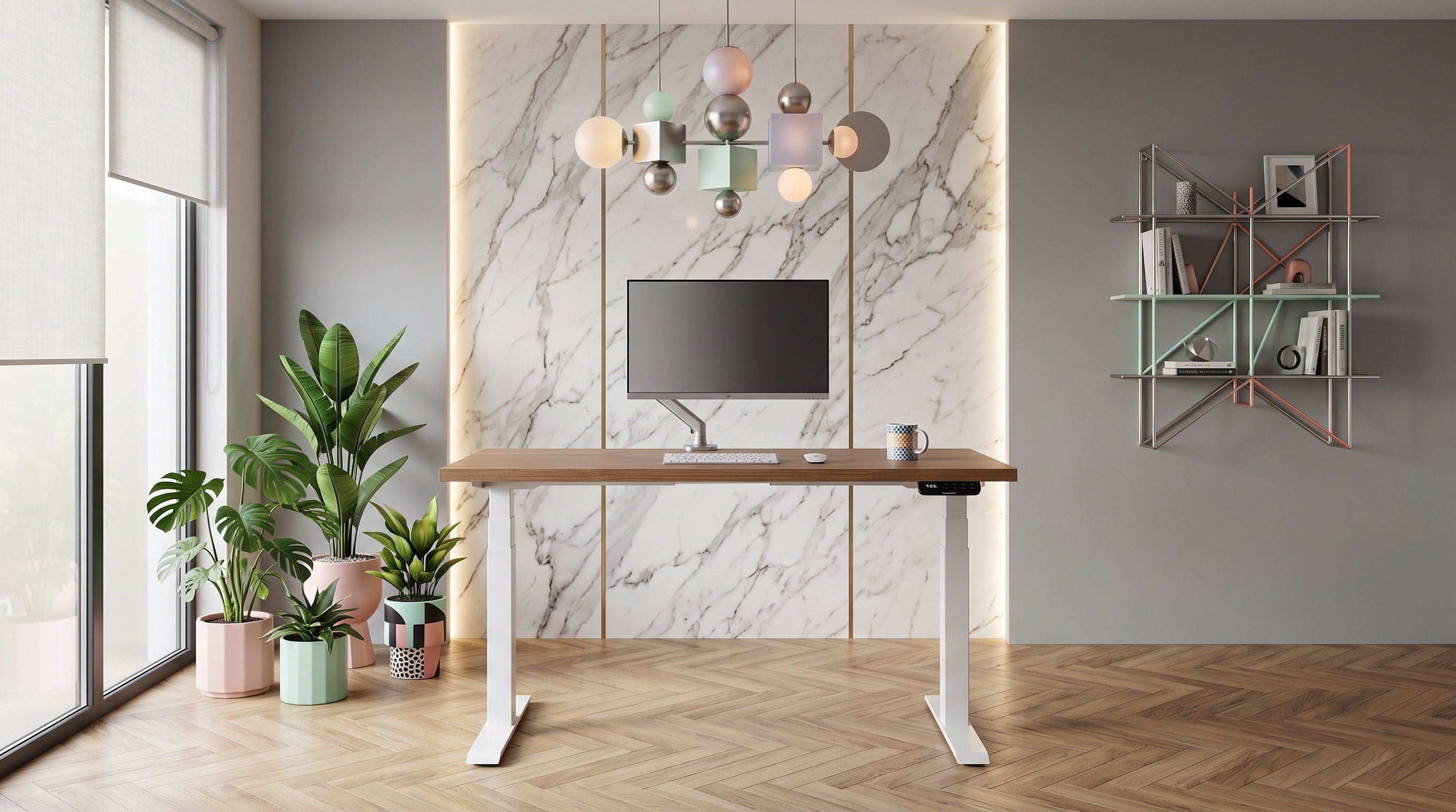 Adjustable table AdapDesk Smart 2 Motor Pro 36 Golden Wood, Snow White