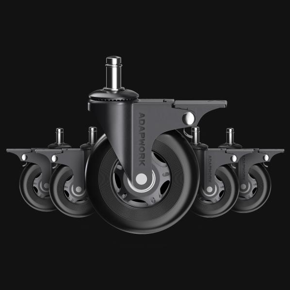 Ergonomic Set (5 pieces) of rubberized castors CASTORS 75 Fix Black