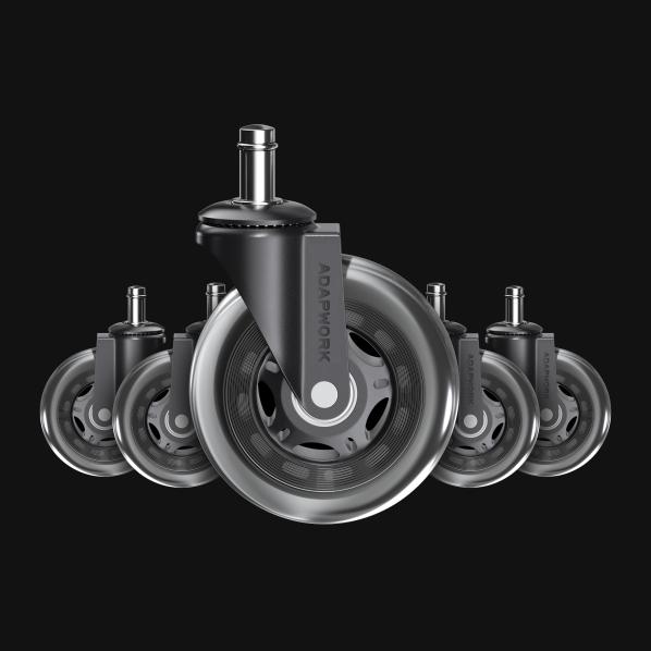 Ergonomic Set (5 pieces) of rubberized castors CASTORS 65 Transparent