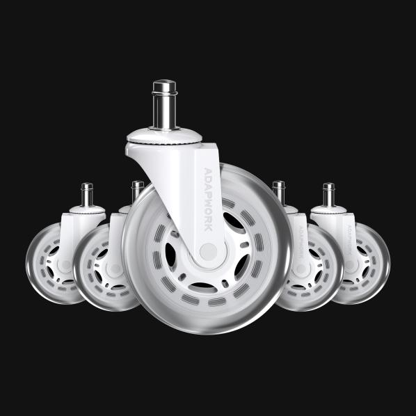 Ergonomic Set (5 pieces) of rubberized castors CASTORS 65 White