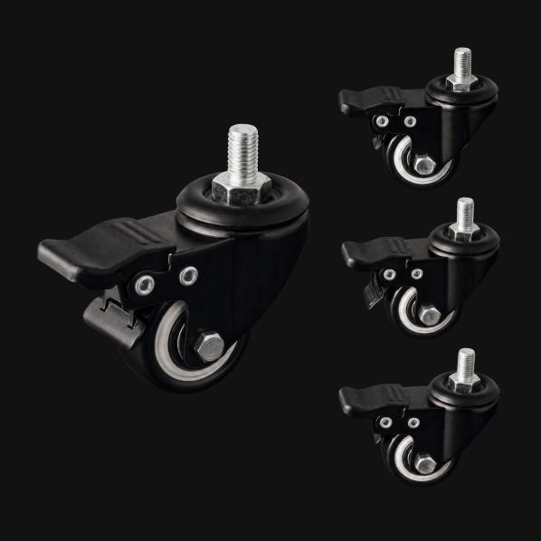 Ergonomic Set (4 pieces) of rubberized castors for the Smart Desk fix Black
