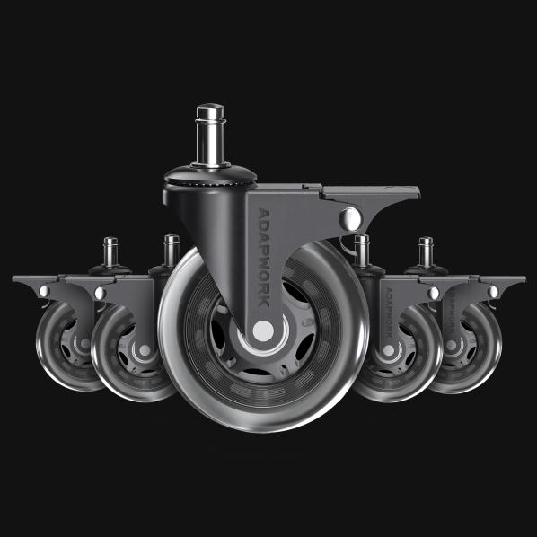 Ergonomic Set (5 pieces) of rubberized castors CASTORS 75 Fix Transparent